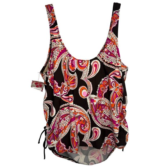 Vintage Merona Plus Size 22W Paisley Print Ruched Tankini Top With Built-In‎ Bra - Picture 7 of 9